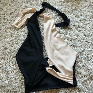 Super cute color block tan black evening going out wrap around club summ…